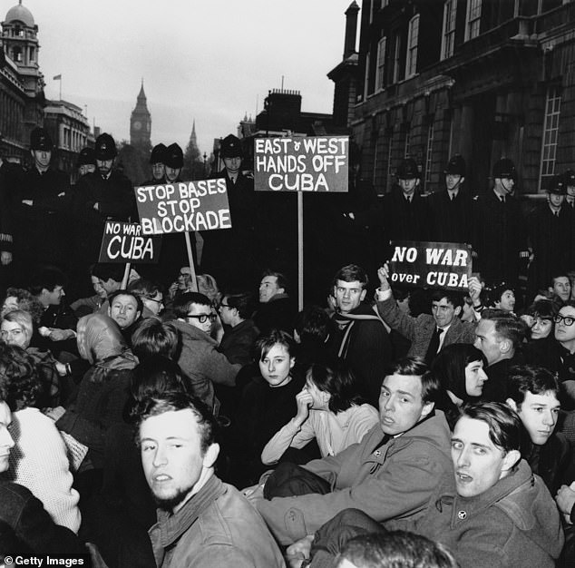Campaign for Nuclear Disarmament (CND) demonstrators pictured in Whitehall, London, in October 1962